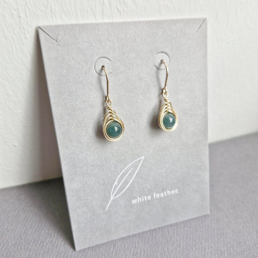 Herringbone Wirewrapped Blue Jade  Earrings / 14k Gold-filled