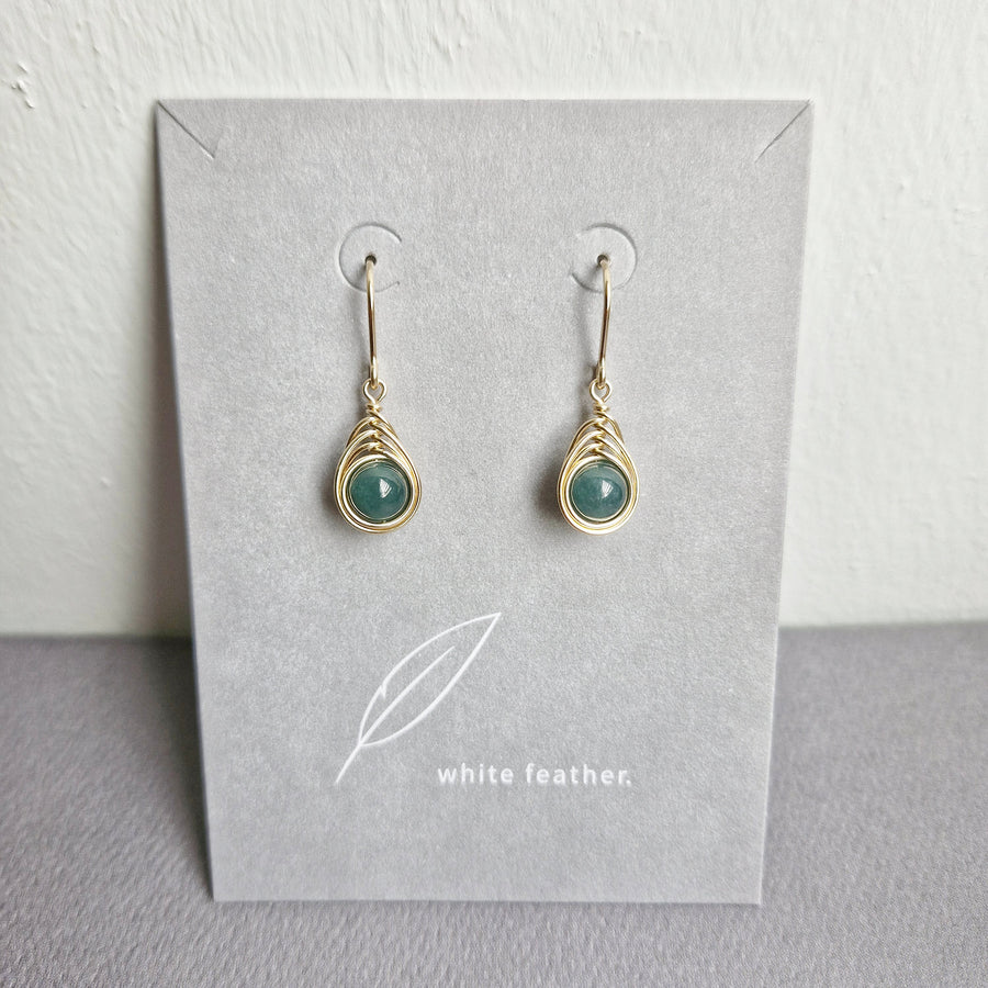 Herringbone Wirewrapped Blue Jade  Earrings / 14k Gold-filled