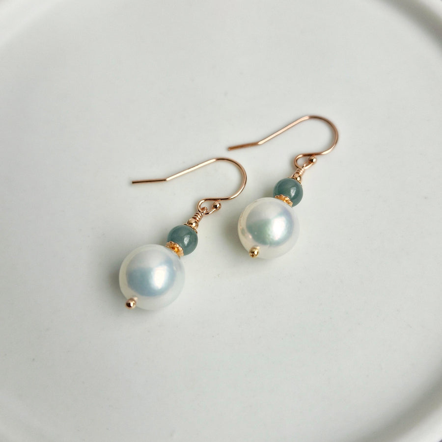 Freshwater Pearl w/Blue Jade Earrings Earrings / 14k Gold-filled