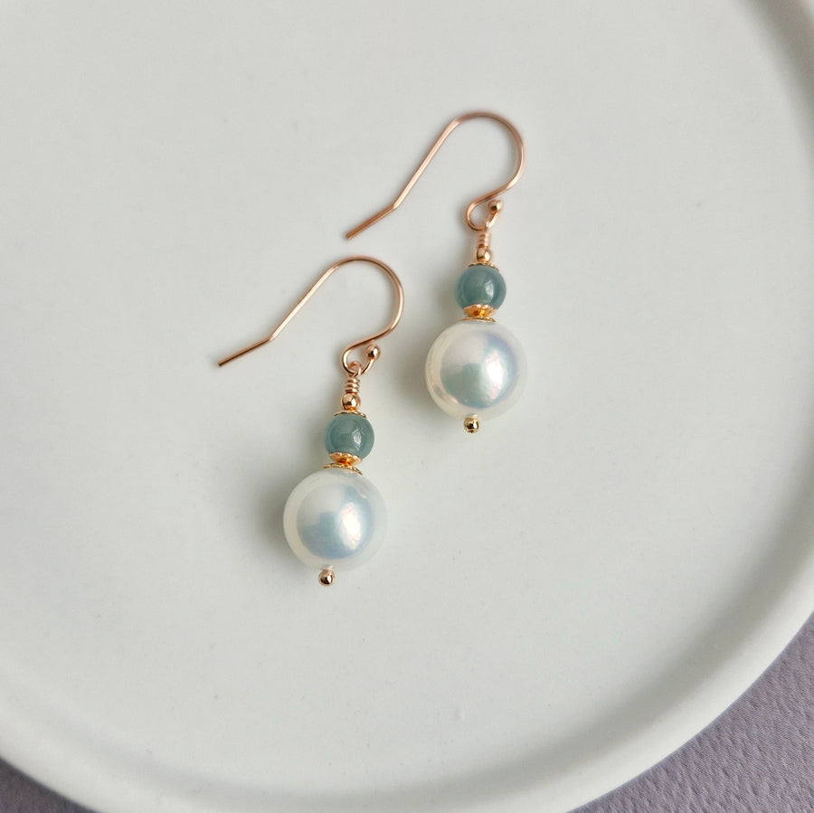 Freshwater Pearl w/Blue Jade Earrings Earrings / 14k Gold-filled