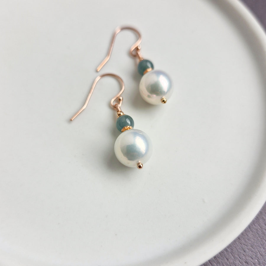 Freshwater Pearl w/Blue Jade Earrings Earrings / 14k Gold-filled