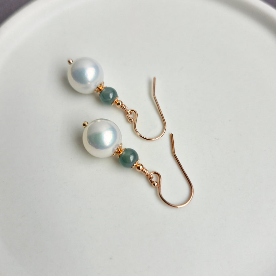 Freshwater Pearl w/Blue Jade Earrings Earrings / 14k Gold-filled