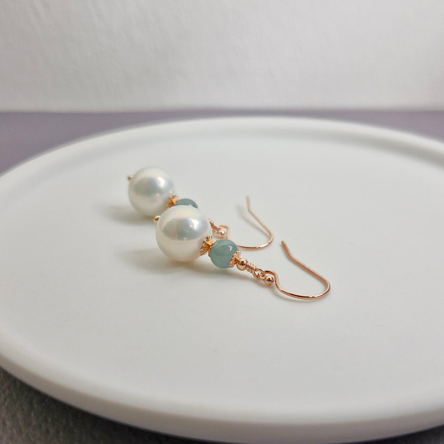 Freshwater Pearl w/Blue Jade Earrings Earrings / 14k Gold-filled