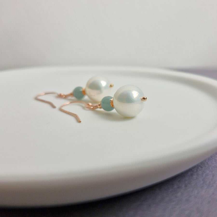 Freshwater Pearl w/Blue Jade Earrings Earrings / 14k Gold-filled