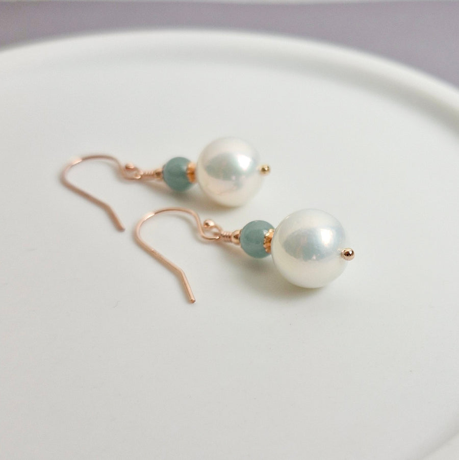 Freshwater Pearl w/Blue Jade Earrings Earrings / 14k Gold-filled