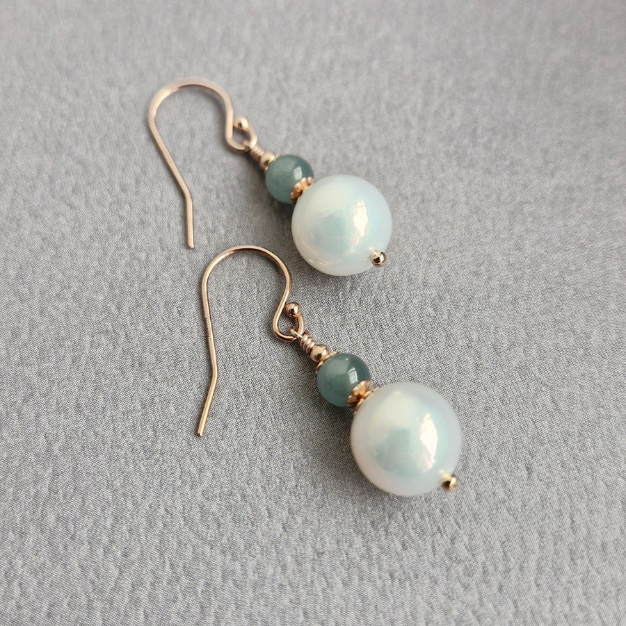 Freshwater Pearl w/Blue Jade Earrings Earrings / 14k Gold-filled