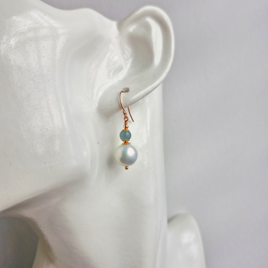 Freshwater Pearl w/Blue Jade Earrings Earrings / 14k Gold-filled