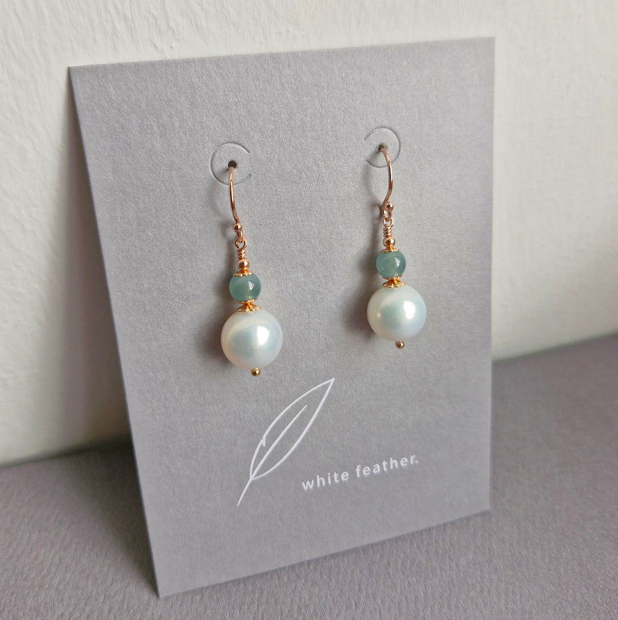 Freshwater Pearl w/Blue Jade Earrings Earrings / 14k Gold-filled