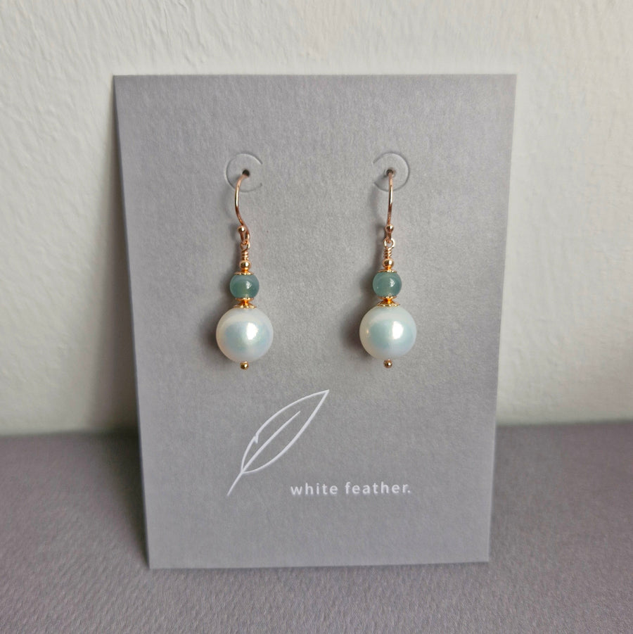 Freshwater Pearl w/Blue Jade Earrings Earrings / 14k Gold-filled