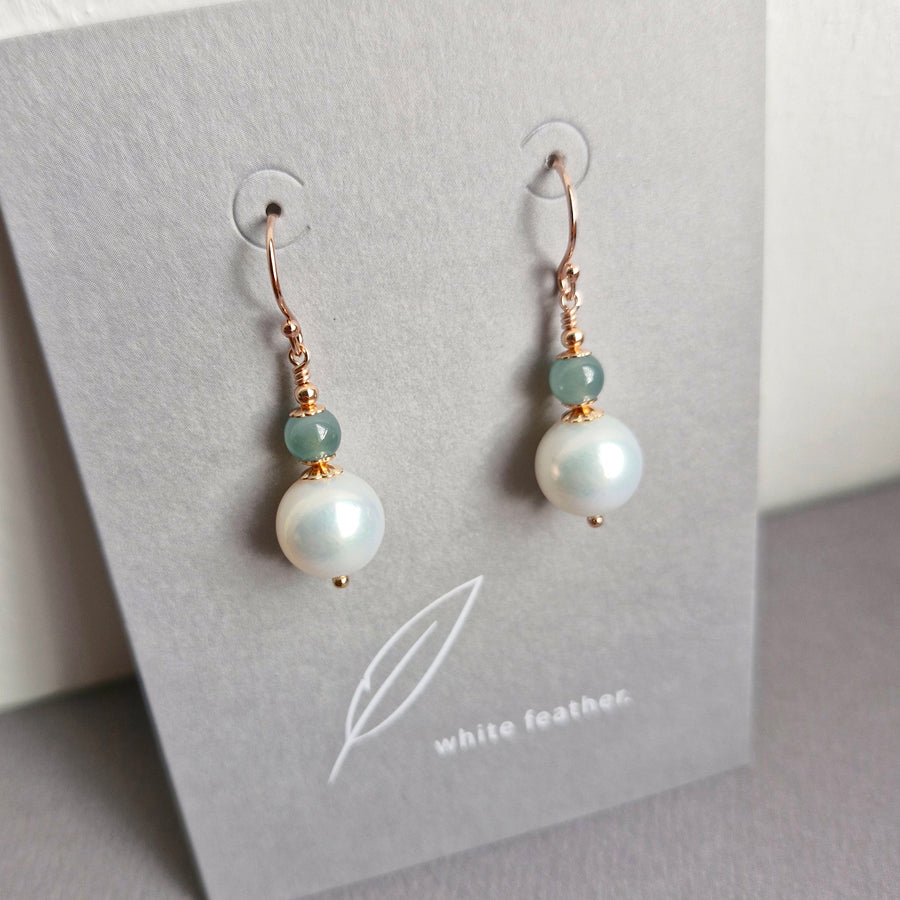 Freshwater Pearl w/Blue Jade Earrings Earrings / 14k Gold-filled