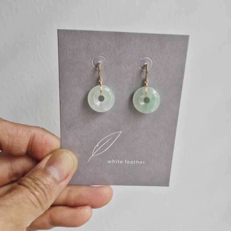 Ice Jade Donut Earrings / 14k Solid Gold